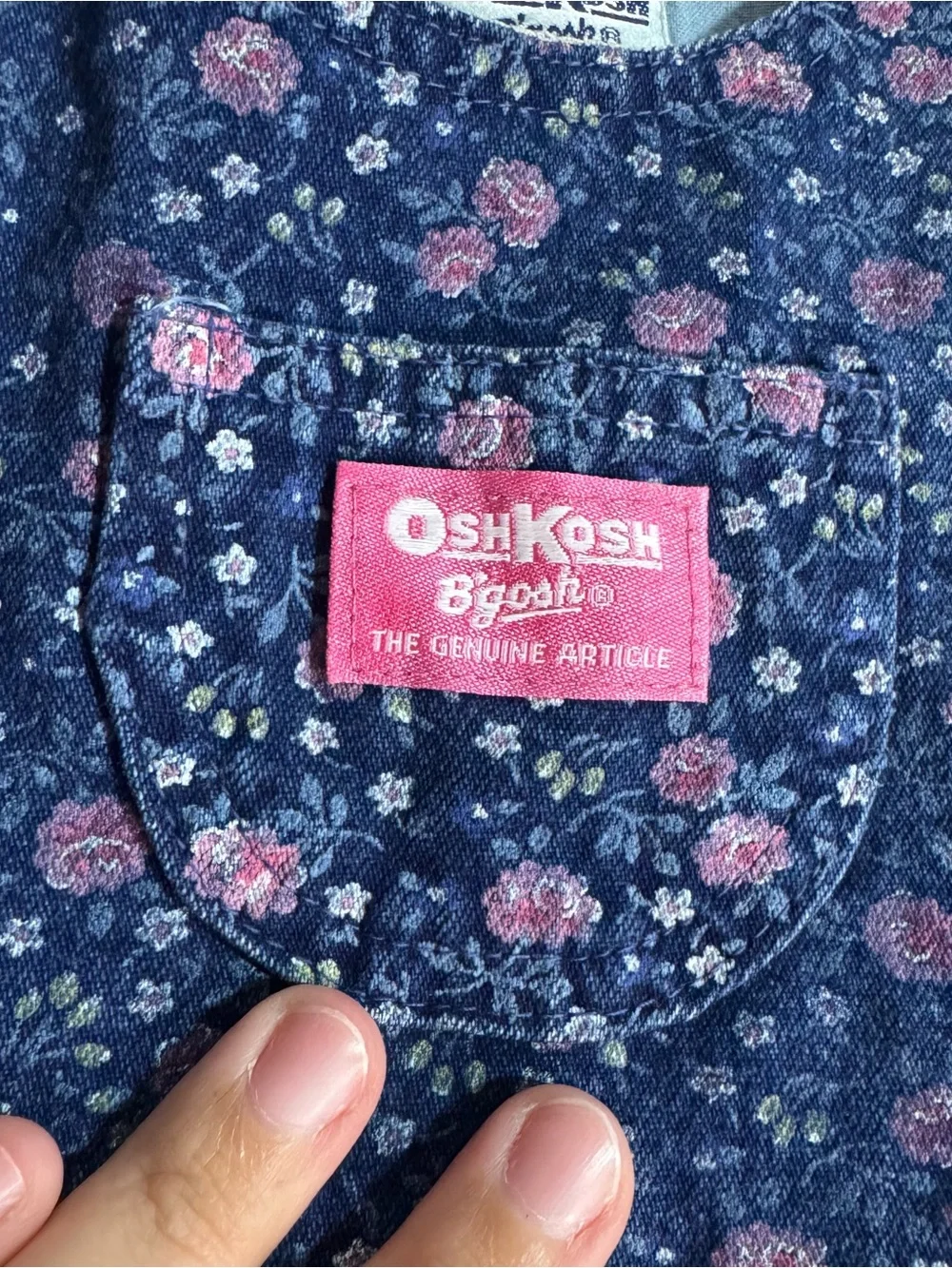 Vintage OshKosh B’gosh Girls Floral Denim Jumper Dress Blue Pink Size 4 USA